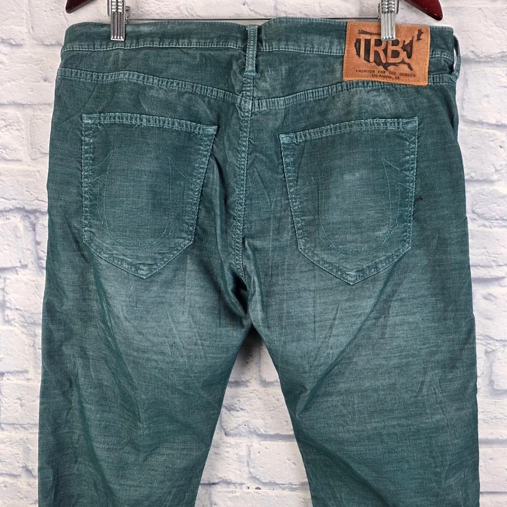 True Religion Bobby Mens Straight Leg Corduroy Pants Teal‎ Blue Green Size 36X33
